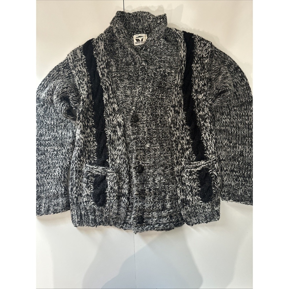 Mens Wayne Scott Black Hand Knit Cardigan Wool Blend Shawl Collar Sweater SIZE M
